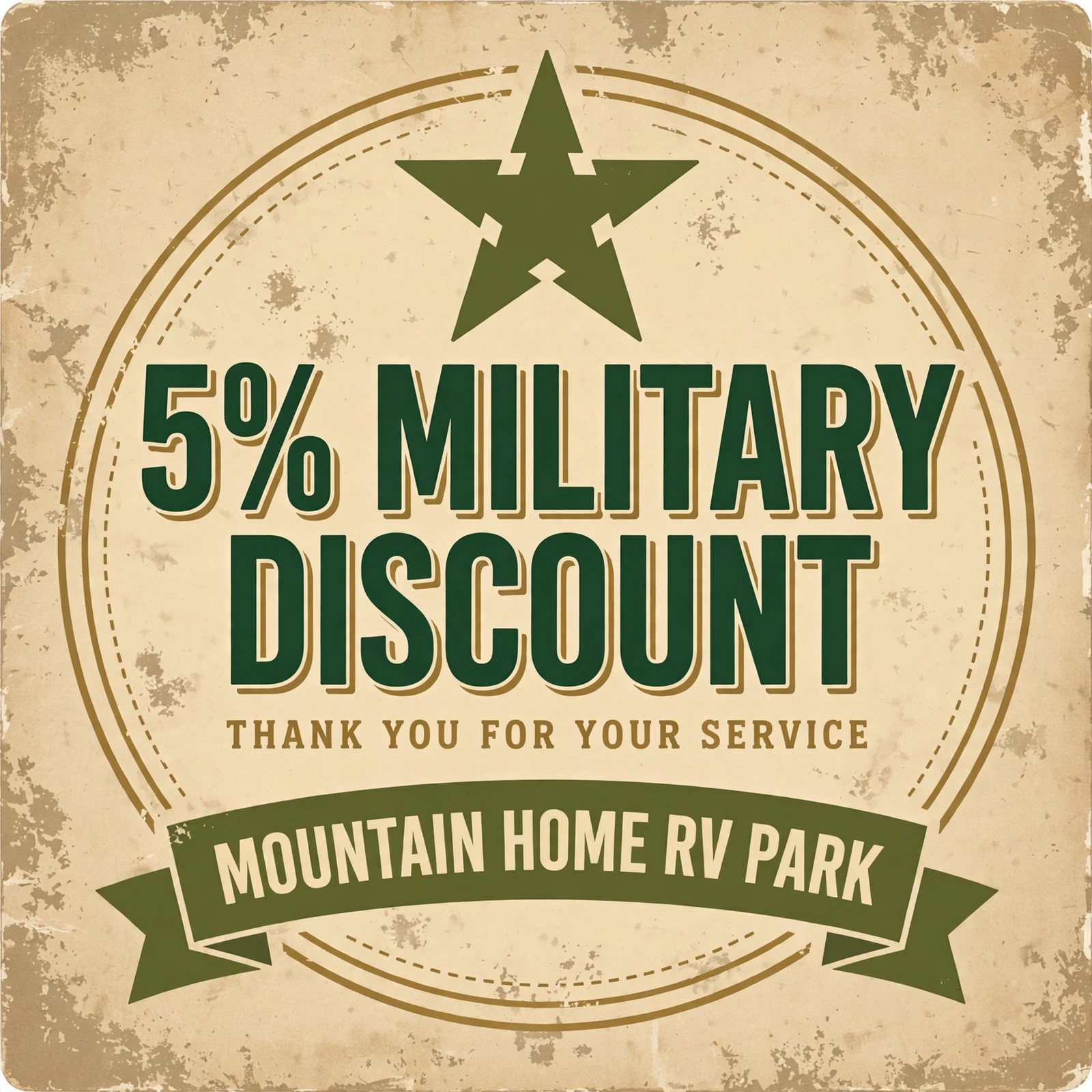 5% military discount badge, Mountain Home RV Park