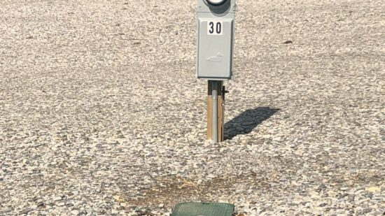 50-amp electric and water hookup at RV site, Mountain Home RV Park